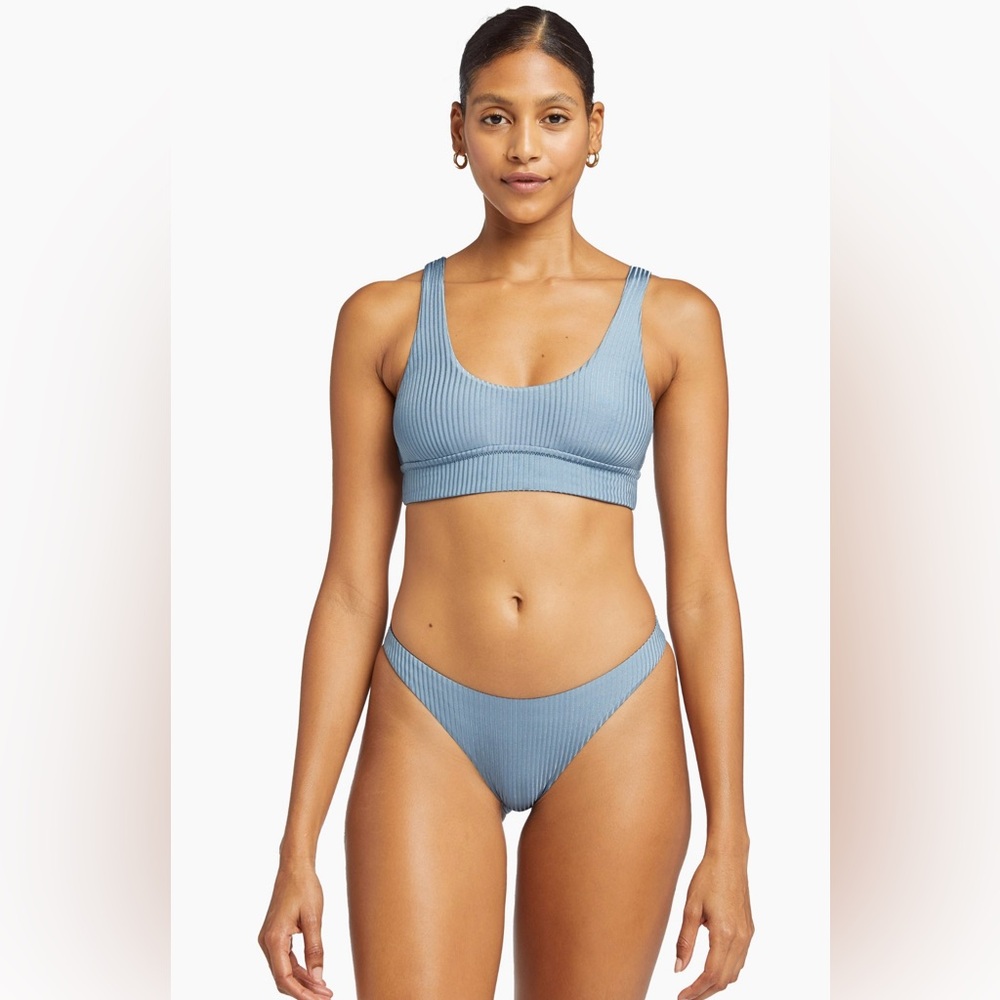 Vitamin A Slate Blue Ribbed Bikini — Small Top & Medium Bottoms